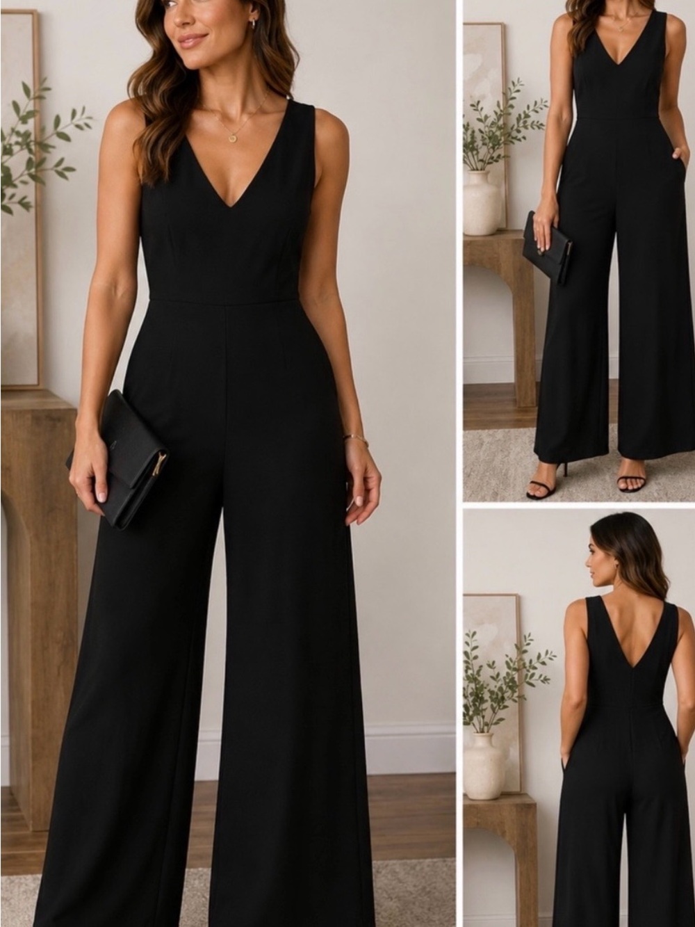Crystal Sky Sleeveless Black V-Neck Wide-Leg Jumpsuit